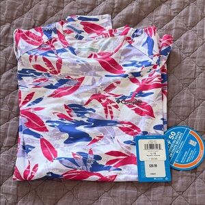Columbia Women’s PFG White Sun Shirt with Pink & Blue Leaf Print